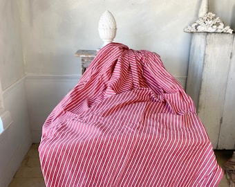 Distressed Antique French Fabric Ticking Striped Material salmon dusty pink 1900 linen and cotton eco-friendly