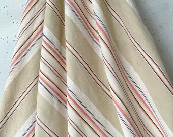 4.66 yards !!!For Repurposing Antique Historical  18th century  French linen ticking red white natural striped material The Textile Trunk