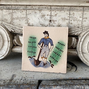 Antique Portuguese Tile 19th century handmade hand painted  Unique decorative eco-friendly