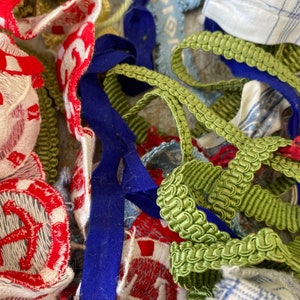 Antique French trims & ribbon and Project crafting SCRAPS Lot group of textiles for creative people eco-friendly
