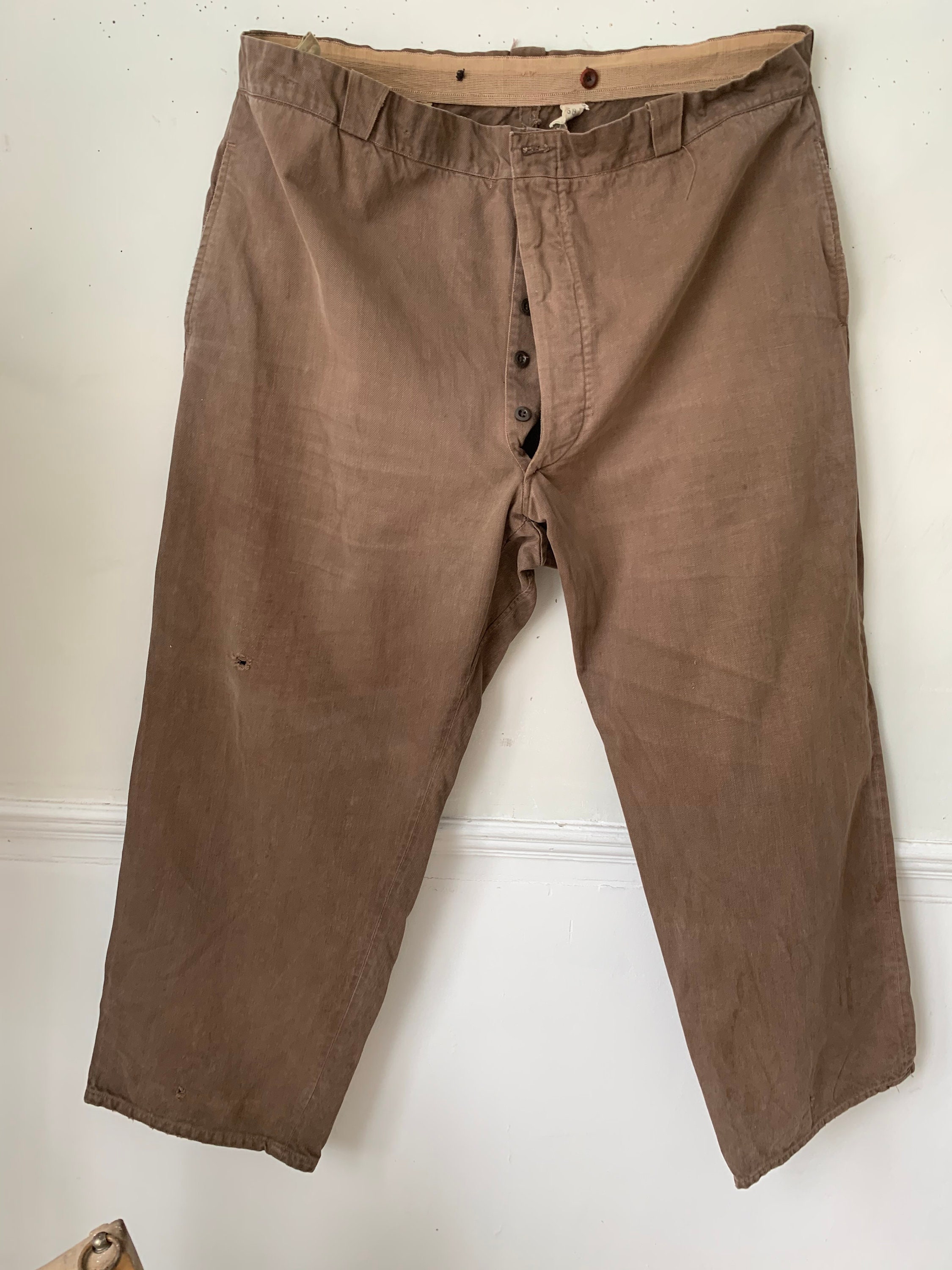Vintage French Workwear Pants Brown Cotton Trousers 1950s 43 Vintage French Workwear Pants Brown Cotton Trousers 1950s 43
