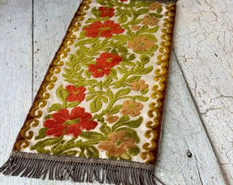 23x9.5 1940's Velvet Velour vintage Table runner Antique Portuguese Velvet autumnal tones metallic trim velour