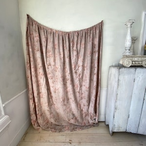 faded pink Antique French curtain c1900  country Farmhouse cottagecore The Textile TrunkUnique window treatment eco-friendly