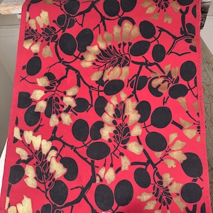 Pannello da parati Art Déco francese vintage 29x20 rosso oro nero botanico bacche audace glamour floreale raro boho hippy design decor Hollywood