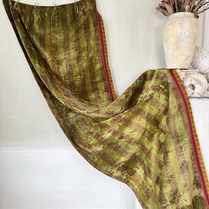 62x37  Antique French silk velvet velour moss green red curtain drape textile striped stripes eclectic victorian home decor farmhouse castle