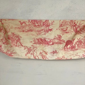 Vintage France Round bolster pillow cover case  toile de Jouy ( one of SET ) fabric material French country farmhouse red Textile