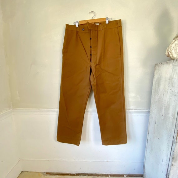 French Workwear Pants Vintage 1940s 1950s Brown Canvas Trousers 