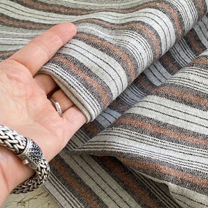 4.36 yards X 60 French striped stripe workwear Unused 1940&#39;s WOOL Vintage  fabric material clothing  woven France gray black caramel