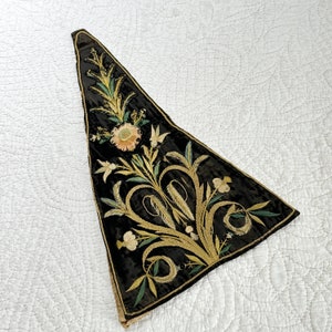 18th c French embroidered Stomacher textile 1700&#39;s embroidery black velvet handmade unique textile eco-friendly