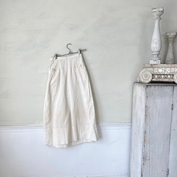 Vintage French Skirt Cream Beige Cotton Rayon 193… - image 2