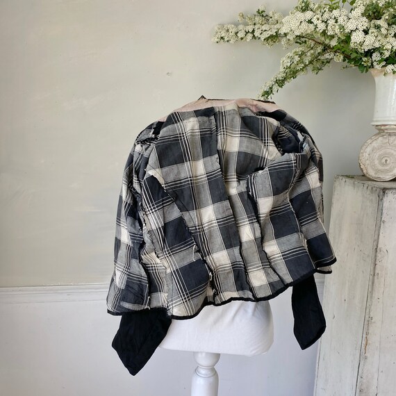 Collared Black Cotton Silk Bodice Plaid Lining 18… - image 10