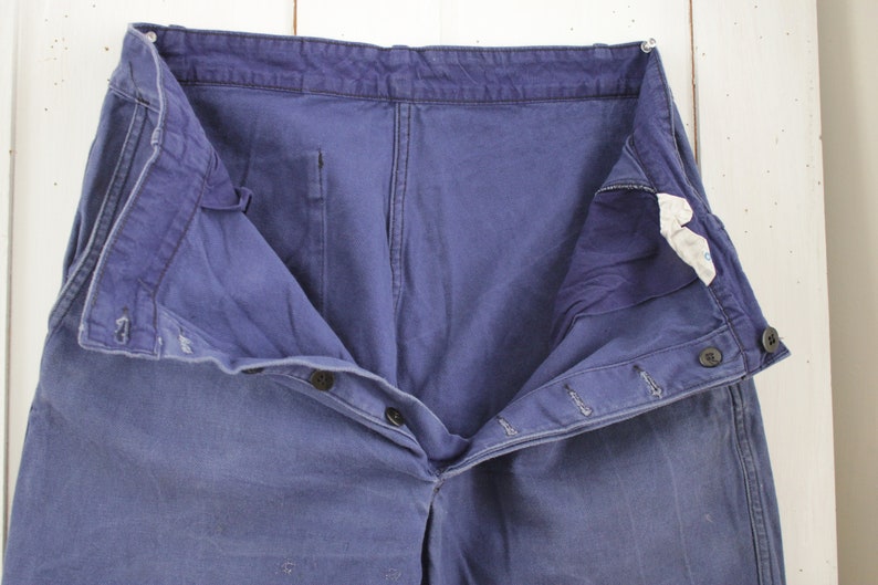 Vintage Pants French work wear dark blue denim jeans faded hipster trousers or slacks 35 inch waist