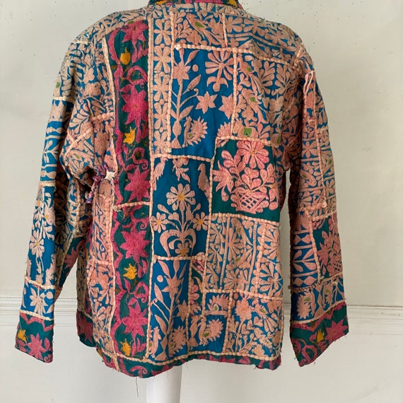 Embroidered jacket Antique colorful patchwork flo… - image 4