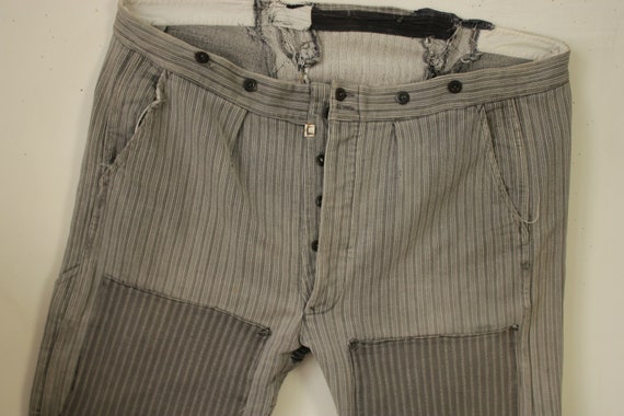 French Workwear Pants or Trousers Gray Striped Pa… - image 4