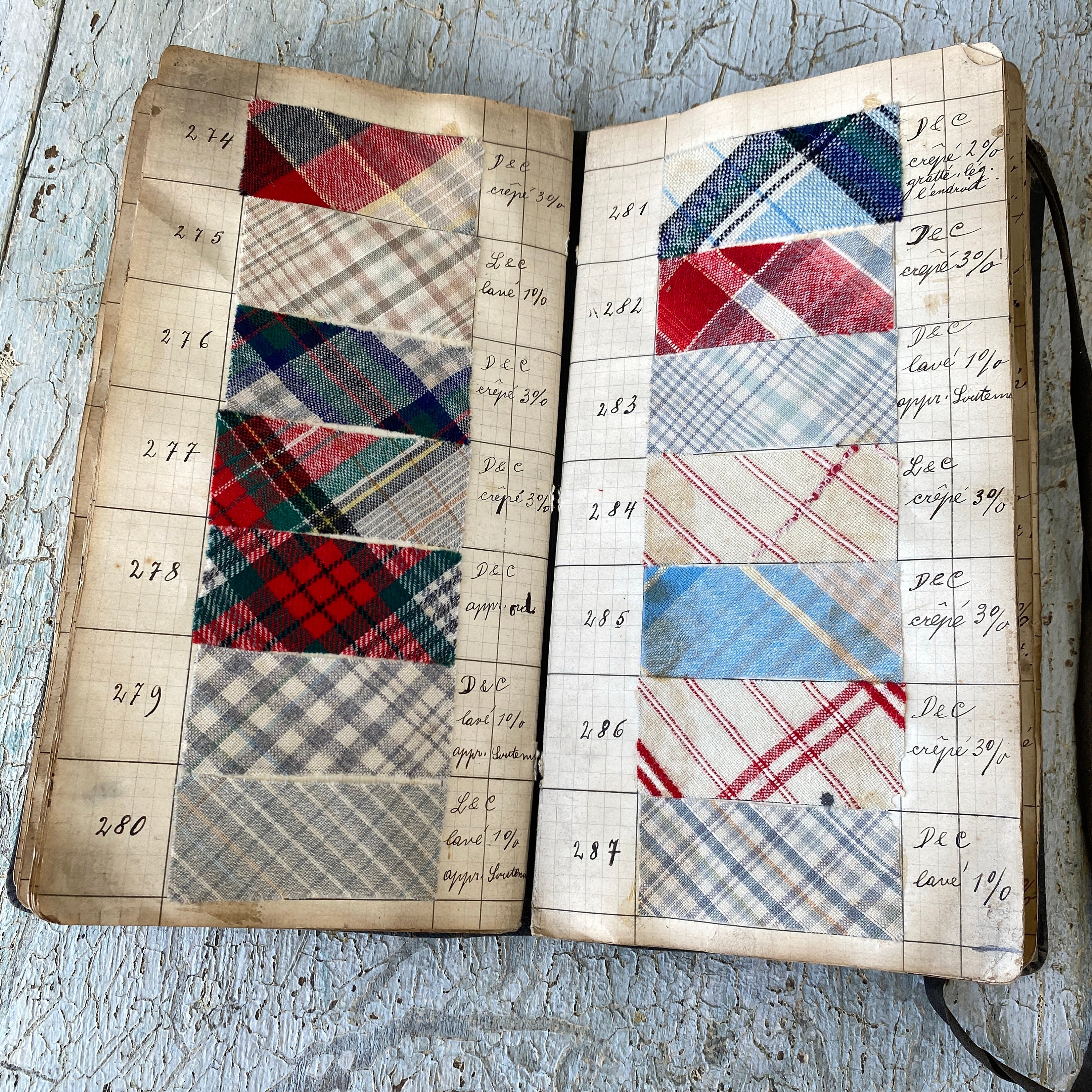 Pattern Sample Book Antique French Woven Fabric Document
