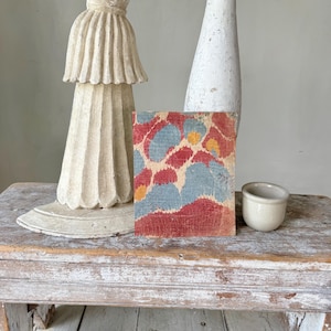7.5x6.25 Antique French Marbled Paper 18th Century Red Blue Yellow Stone Pattern Bold Collectible Art Sheet Bookbinding Decor