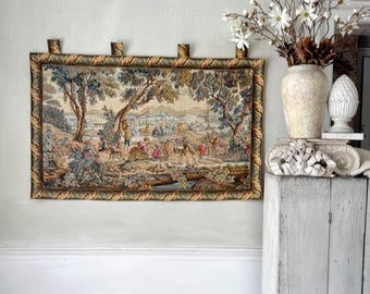 50x31 French Verdure Jacquard Tapestry Pastoral Hunting Scene Horses Dogs Landscape Wall Hanging Castlecore European Wall Art