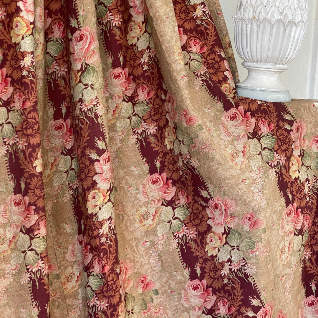 MULTIPLES Available C 1900 Antique French Floral Fabric Curtain Drape