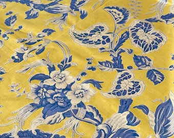 7.11yds French chintz fabric Yellow Blue Botanical Vintage Fabric Chateau Decor Rustic Home Shabby Cottage Ecofriendly upholstery material