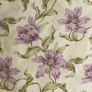 Purple tulip French Art Nouveau fabric material Floral STUNNING heavy weight cotton upholstery eco-friendly