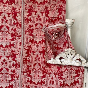 Antique Red damask with Passementerie French Bed Cover bolster holder 1800 possibly 18th centuryUnique window treatment eco-friendly