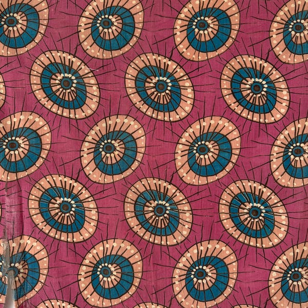 Fragmento de textil de algodón Art Decó de los años 20, 24 x 24, motivo circular gráfico, arte de pared, tela decorativa primitiva, diseño morado, patrón ligero