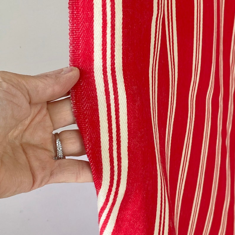 PER YARD GORGEOUS red ecru linen ticking French fabric material striped cloth 19th century heavy weight The Textile Trunk image 6