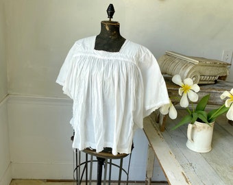 French CHOIR shirt Vintage White Blouse with lace  RARE Beautiful textile from France