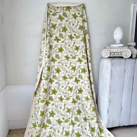 156x62  Crewelwork green blue upholstery fabric vintage bedspread Indian tapestry wool embroidery embroidered  handmade Unique Coastal home