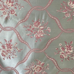 25 x 27 inches UNUSED Parisian Vintage 1900s viscose jacquard French floral pink and green silk-like material Framing material Textile Trunk