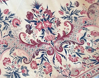 Fragment De Tissu Ancien – Bloc De Bois Imprimé Français – 18ème Siècle (années 1700) – Matelassé