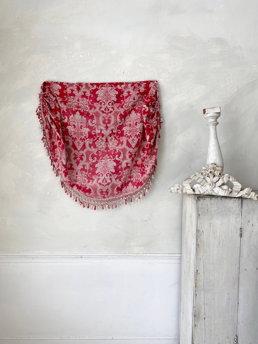 Damask Festoon Red White Antique French Floral Fabric Cotton 1900 Red ...