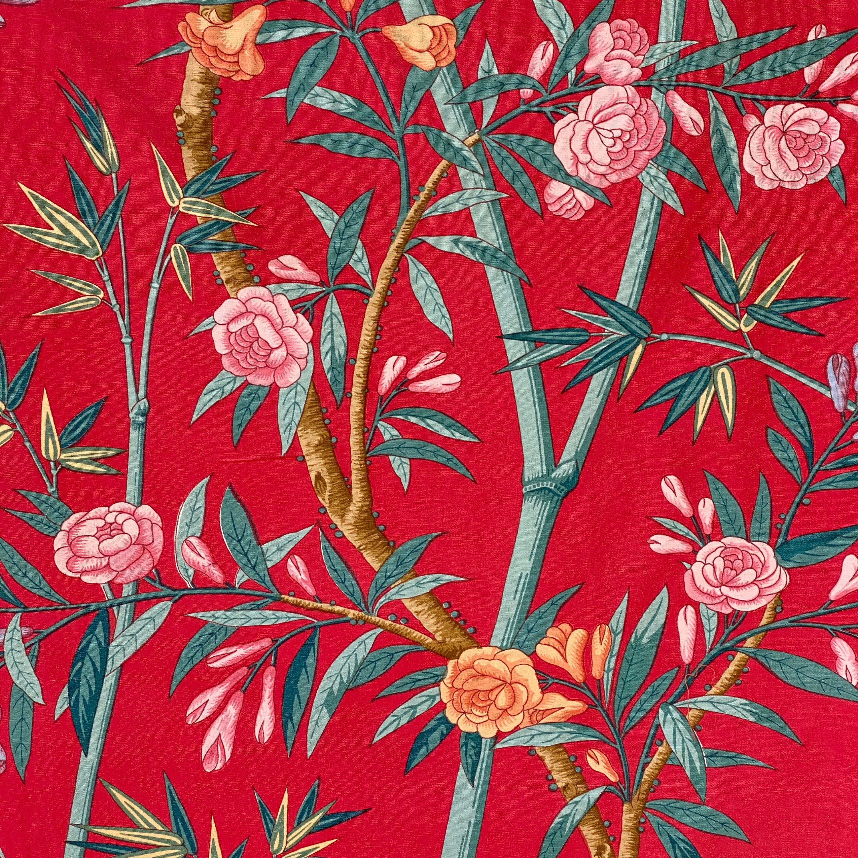 Tissu Vintage Gris à Motifs De Chardons Rouges - Plusieurs Morceaux, Ancien Rideau