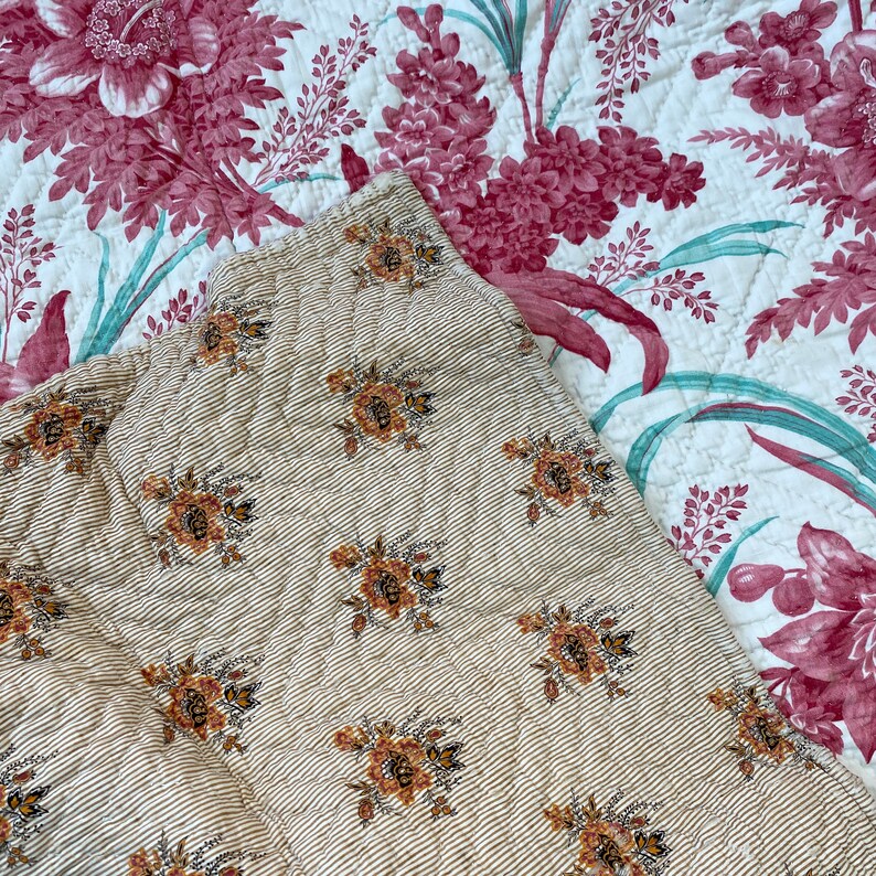 1870 SEAFOAM GREEN Pink Antique French Quilt Boutis Textile Etsy