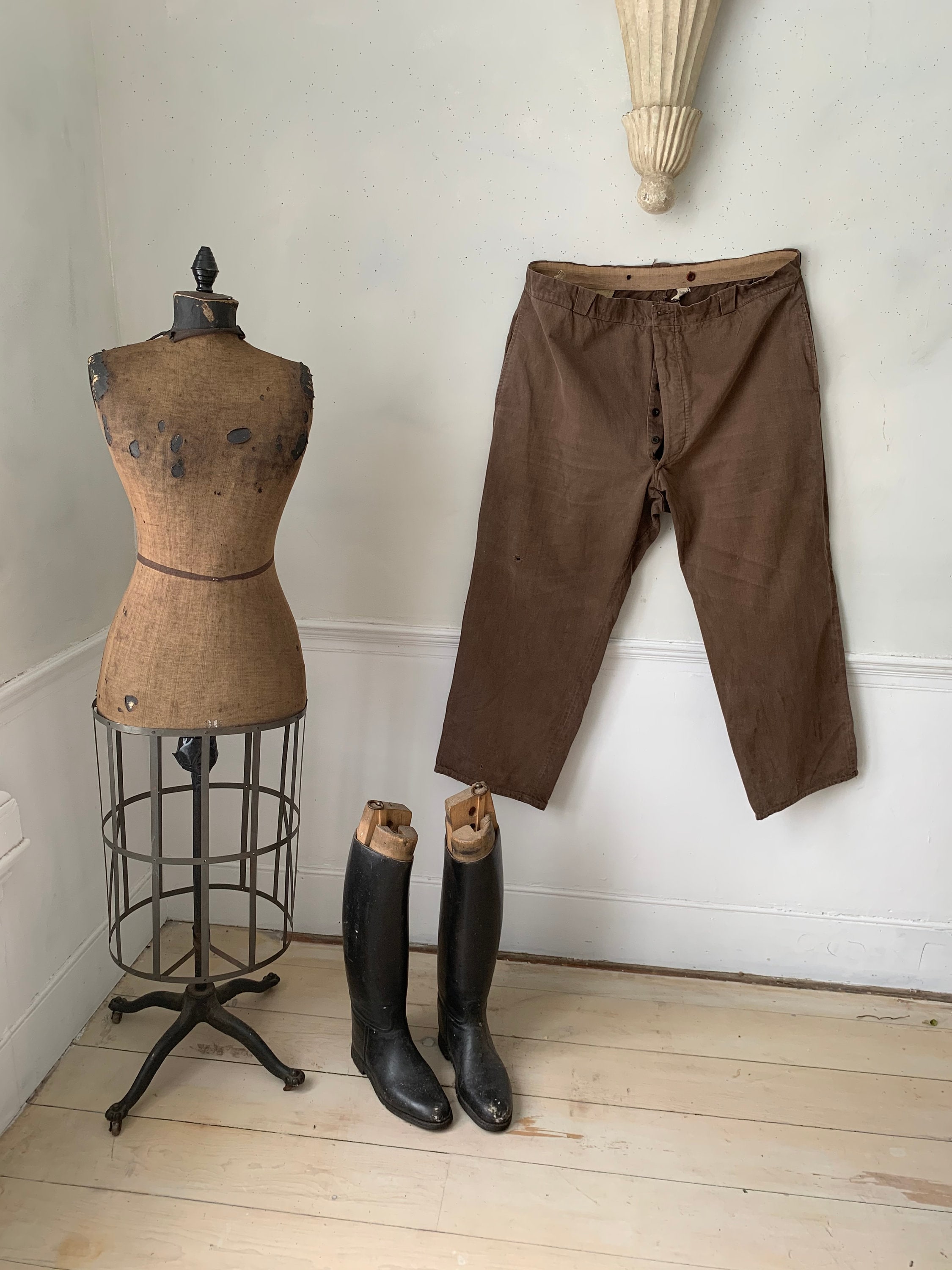 Vintage French Workwear Pants Brown Cotton Trousers 1950s 43 Vintage French Workwear Pants Brown Cotton Trousers 1950s 43
