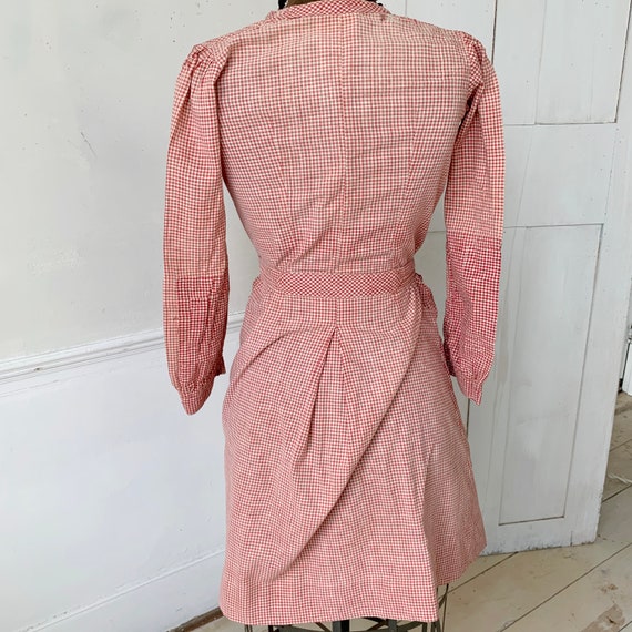 Vintage french  work uniform woman's dress  red g… - image 7