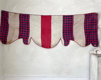 French STUNNING Valance 18th century from France The Textile Trunk red blue check red blue