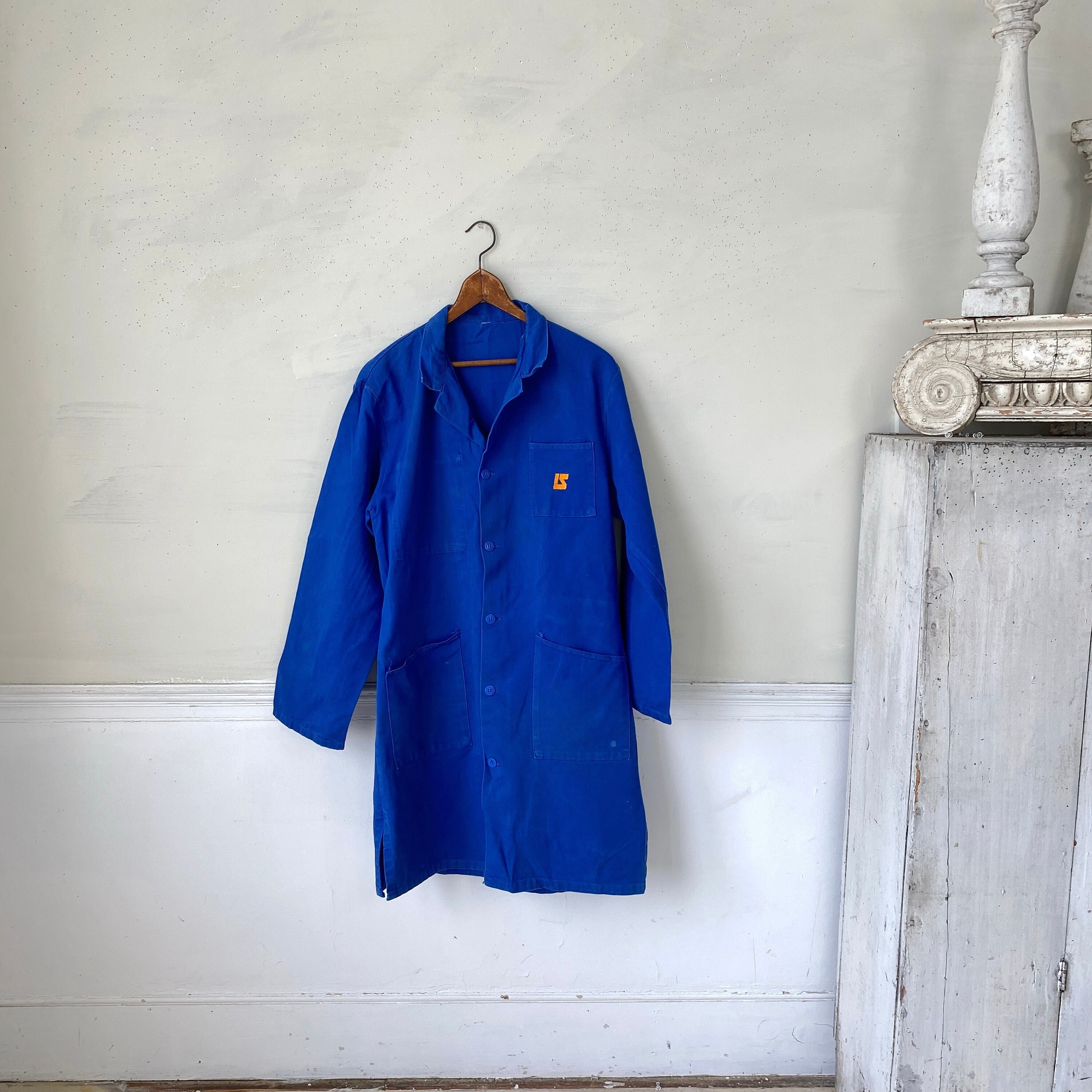 Vintage Jacket French Long Prussian Blue Lab Coat Clothing Lab