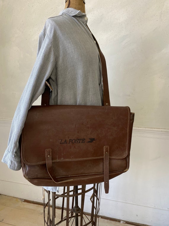 Vintage Leather French postal Messenger bag  Heav… - image 1