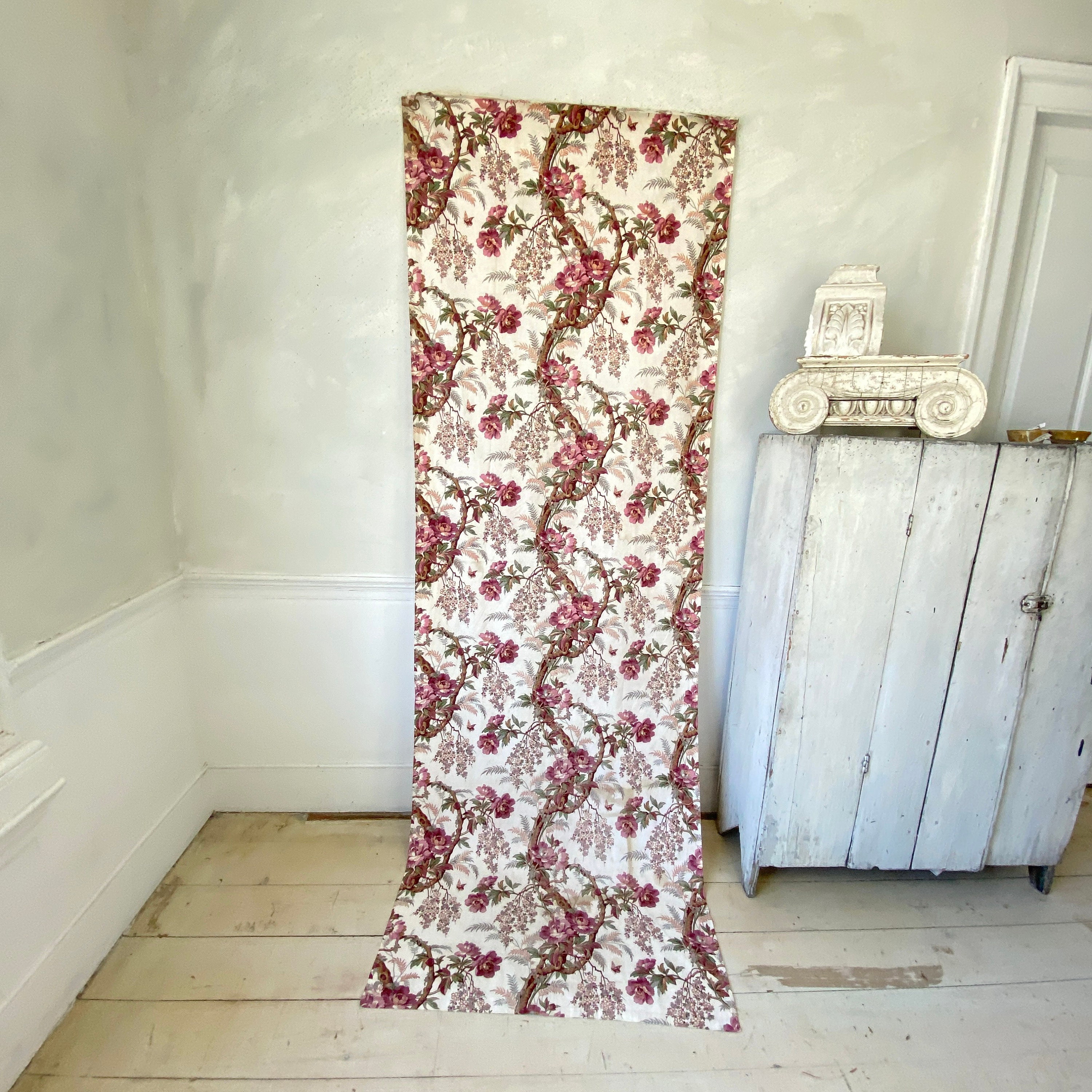 Antique Fabric French Floral Circa 1850 Hand Block Printed