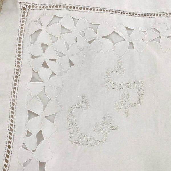 31 x 30 GS monogramme 1 (plusieurs disponibles) Français Taie d'oreiller en dentelle faite main unique Eurosham housse de coussin en coton blanc