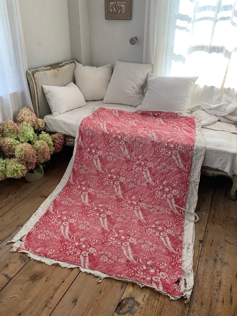 Antique French Toile Alsace Bedding Textile 1800 Pink Toile Etsy