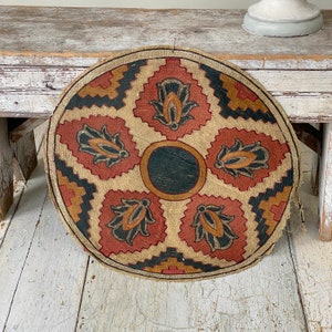 Antique French ? Decorative round coffee table textile Ethnic Art eco-friendly