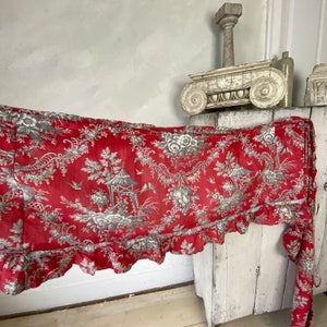 Red chinoiserie Gray printed valance ruffle  from France French fabric material textile eco-friendly
