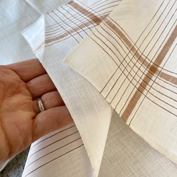 5 Antique French handkerchiefs brown stripe strip… - image 7