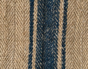 Tisch- oder Treppenläufer Schwerer Hanfstoff Antiker Getreidesack mit Teal Blue Stripes Küstenheim umweltfreundlich
