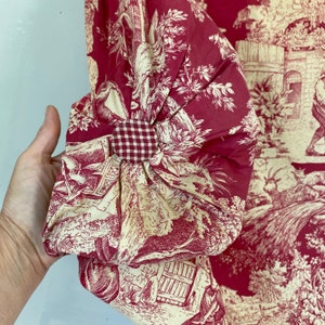 54x9 Bolster pillow cover Curtain Scenic  red toile de jouy 1950&#39;s backed country cottage The Textile Trunk eco-friendly