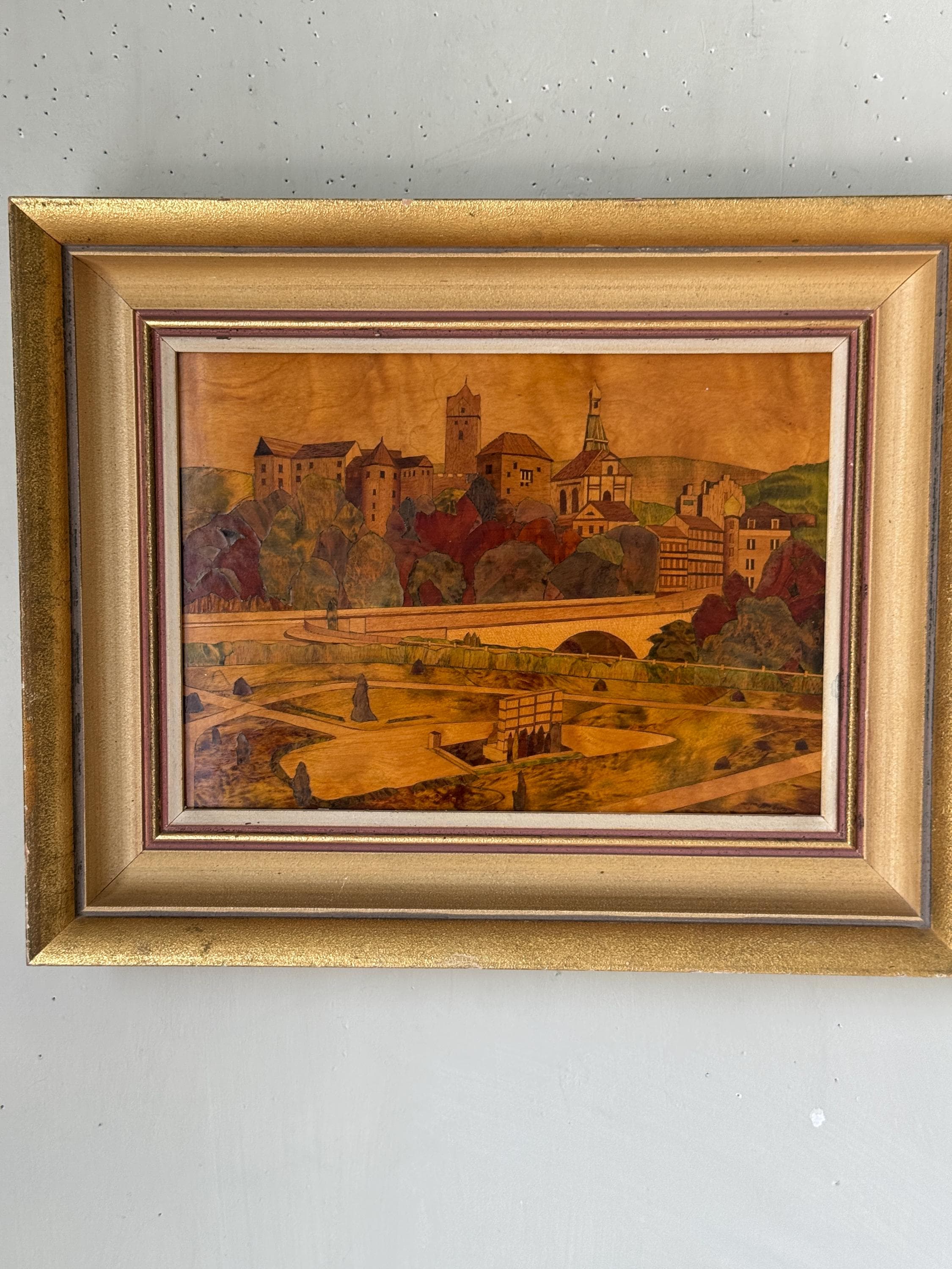 フランスアンティーク 絵画 額縁 城の風景 壁掛け 木製フレーム 美術品・アンティーク・コレクション フランスアンティーク 絵画 額縁