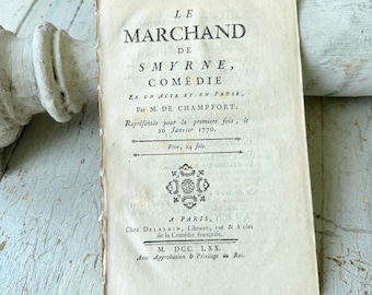 1770 French Theatre Book Woodblock Ornament Le Marchand de Smyrne Chamfort Paris Literature Antique Ephemera Royal Privilege Wall Art