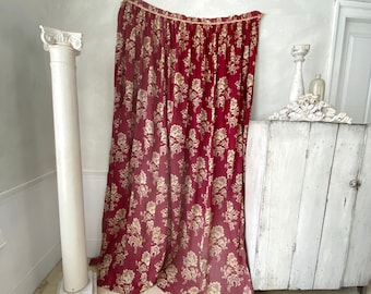 95x89 ARt Nouveau Antique red curtain drape French c 1890-1900 sheer light weight textile for bed canapy Unique window treatment